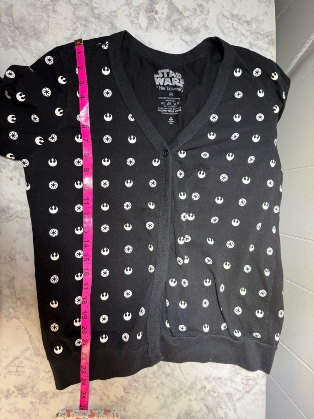 Star Wars Black Rebel Symbol Button down v neck cotton Cardigan sz XL - Picture 3 of 6